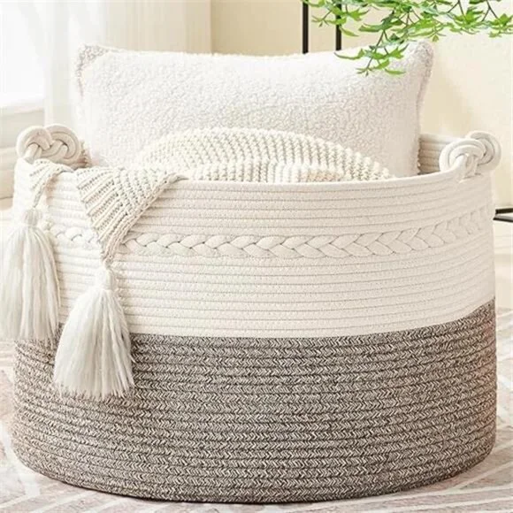 Large Blanket Basket (20"x13"),Woven Baskets for storage Baby Laundry Hamper - Picture 7 of 7